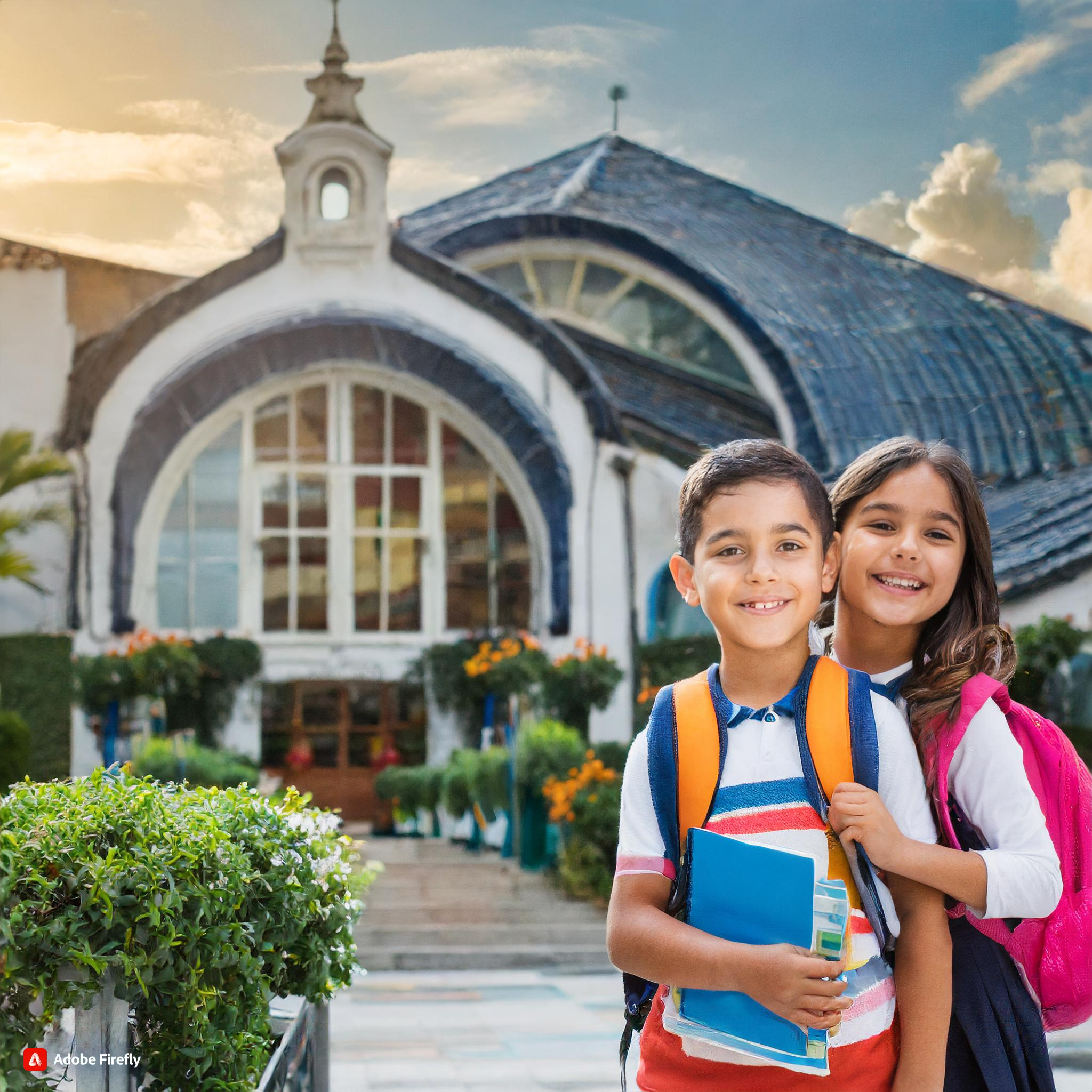 Dos niños en la puerta de un colegio